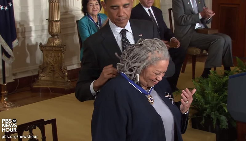 Author Toni Morrison receiving the Presidential Medal
