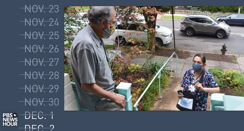 census volunteer talks to a resident