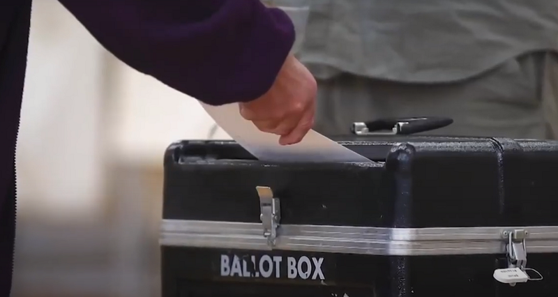 voting during a pandemic - a voter submits their ballot